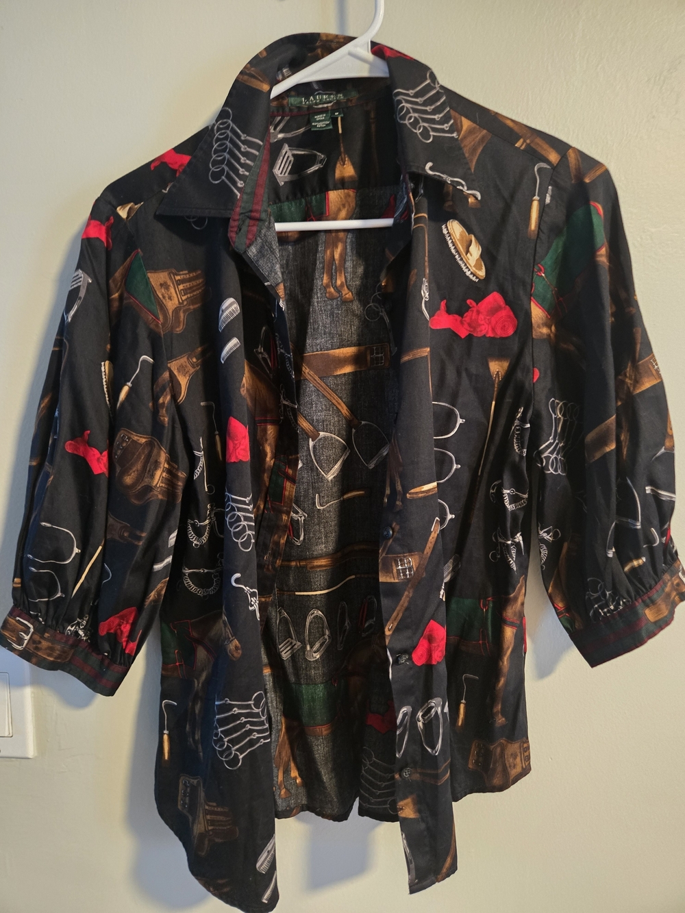 Men's Patterned Black Casual Shirt with Red Accents